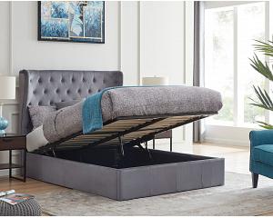 5ft King Size Grey fabric winged back ottoman bed frame